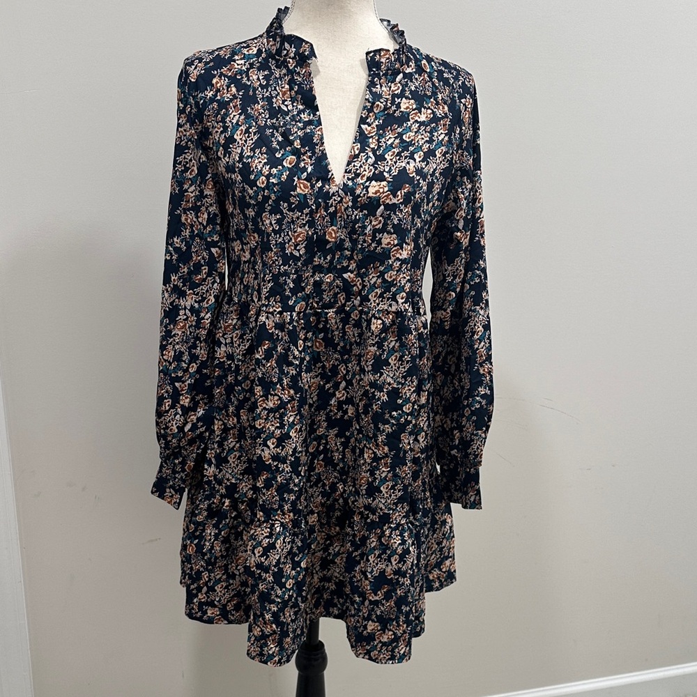 SHEIN Navy Floral Long Sleeve Dress